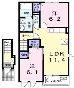 プラシード駅家B(2LDK/2階)の間取り写真