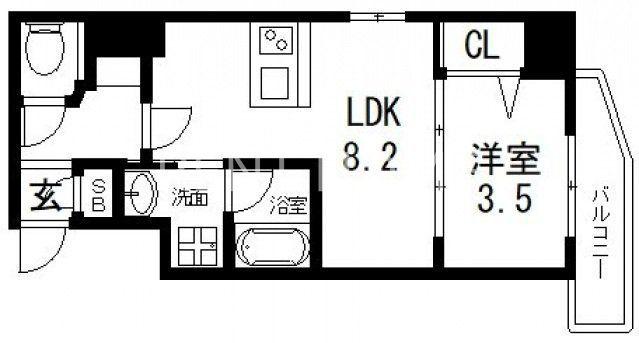 リアライズ布施駅前(1LDK/9階)の間取り写真
