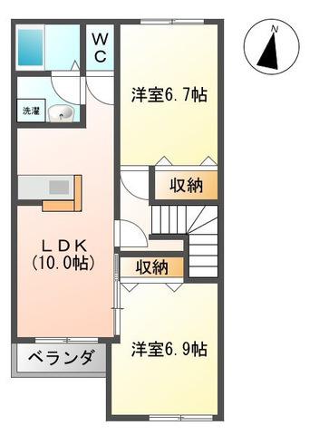 ミューズ高柳(2LDK/2階)の間取り写真
