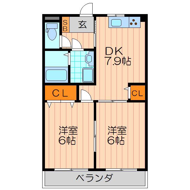 バンブス守口(2DK/6階)の間取り写真