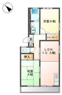 サンクエスB(2LDK/1階)の間取り写真