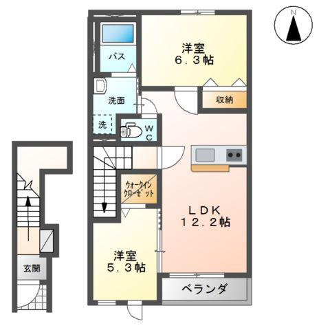 ラ・ソレイユ(2LDK/2階)の間取り写真
