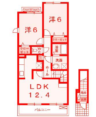 マーガレットヒルA(2LDK/2階)の間取り写真