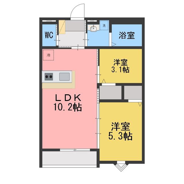 RELIER相模原(2LDK/1階)の間取り写真