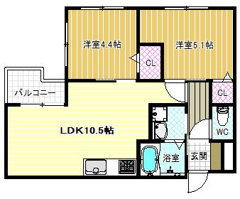 ECP土師ノ里(2LDK/1階)の間取り写真