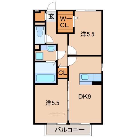シャローズ(2DK/2階)の間取り写真