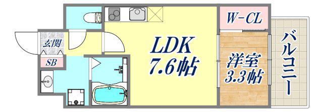 セレニテ神戸元町(1DK/6階)の間取り写真