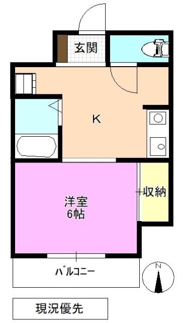 上松ハイツ一ノ瀬(1K/2階)の間取り写真