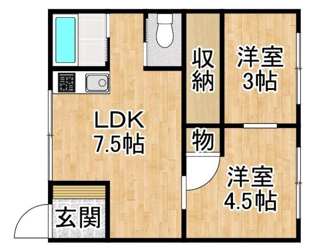 ハイツ山本(2DK/2階)の間取り写真