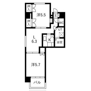 ジュネス23(2DK/7階)の間取り写真