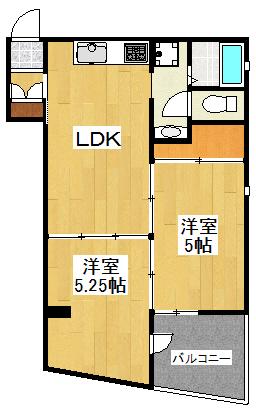 プレジールワタナベ(2LDK/3階)の間取り写真