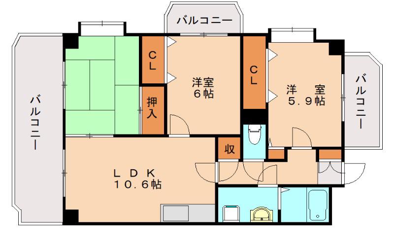 コンフォート香椎東(3LDK/1階)の間取り写真