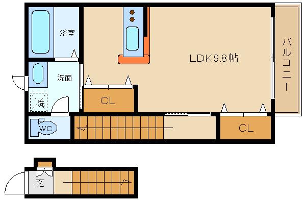 ウィズ諏訪山(ワンルーム/2階)の間取り写真