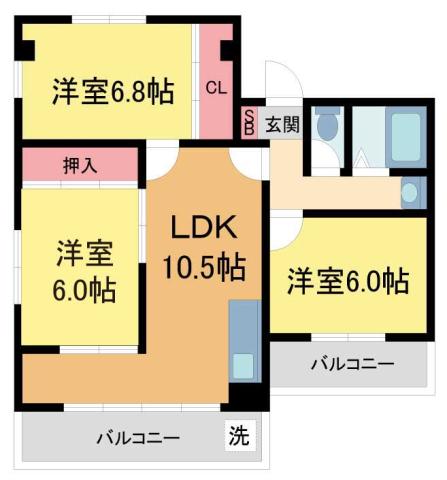 サンパレス21逆瀬川III(3LDK/2階)の間取り写真