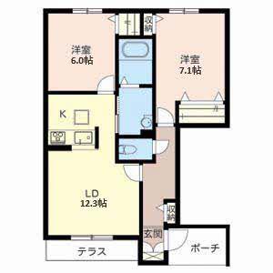 モンノールB(2LDK/1階)の間取り写真