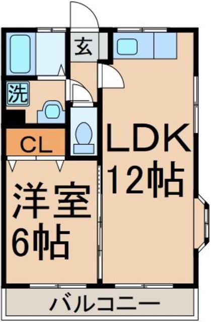 シャトル若葉(1LDK/1階)の間取り写真