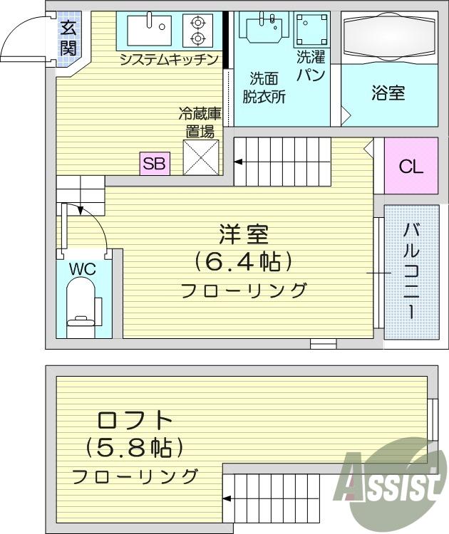 ハーモニーテラス東照宮5(1K/2階)の間取り写真