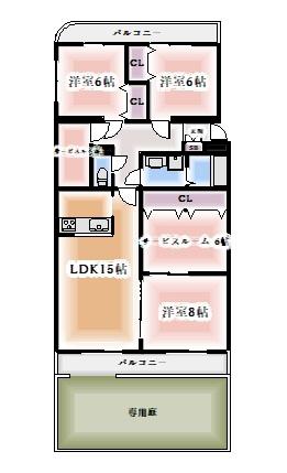 サンリバーK(3SLDK/1階)の間取り写真