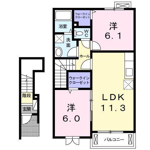 ラップウイング(2LDK/2階)の間取り写真