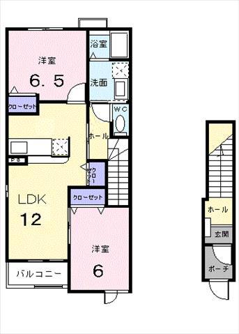 サザンカーサA(2LDK/2階)の間取り写真