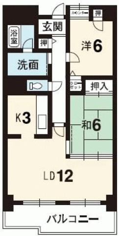 グランヴィア常三島西館(2LDK/2階)の間取り写真