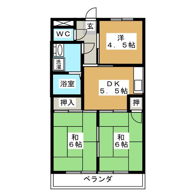 アバンハウスI-B(3DK/5階)の間取り写真