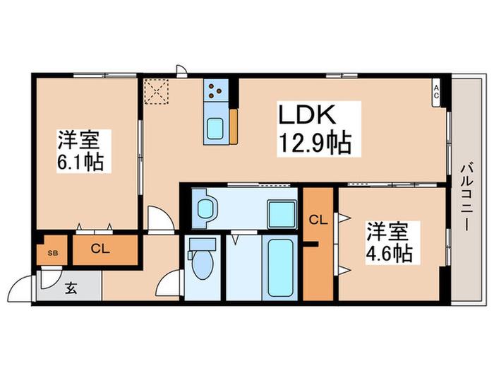 ブランエール白鳥(2LDK/1階)の間取り写真