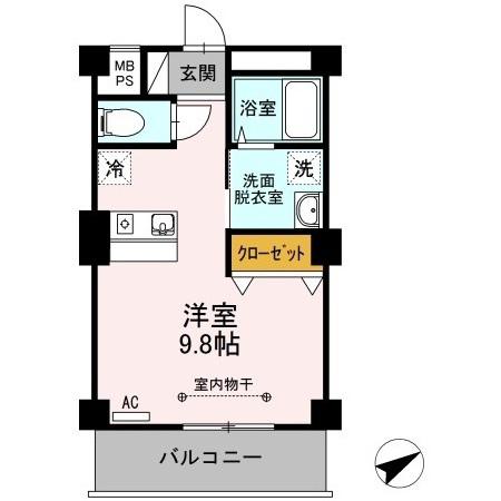 フラッツ市名坂(ワンルーム/1階)の間取り写真