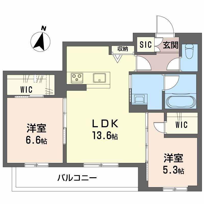 弓張月 上杉(2LDK/3階)の間取り写真