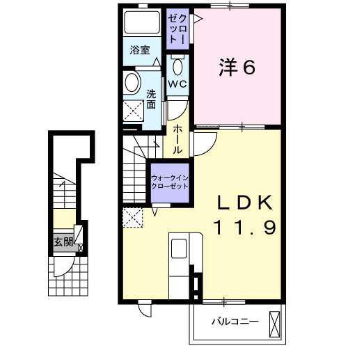 KKヒルズ(1LDK/2階)の間取り写真