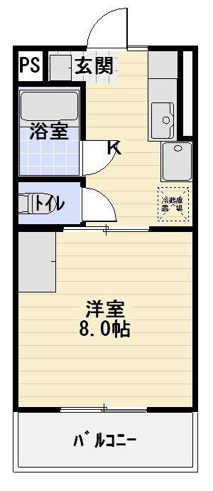 コスモス(1DK/4階)の間取り写真