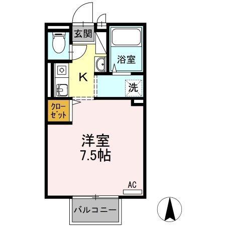 ウエストパレス B棟(ワンルーム/2階)の間取り写真