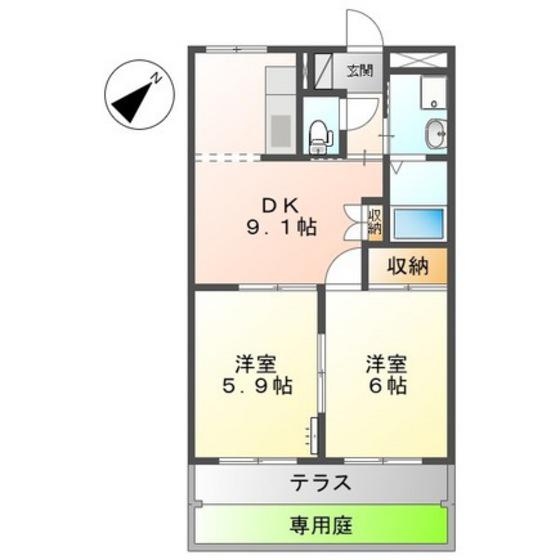 ベーネ・ファミーユ(2DK/1階)の間取り写真