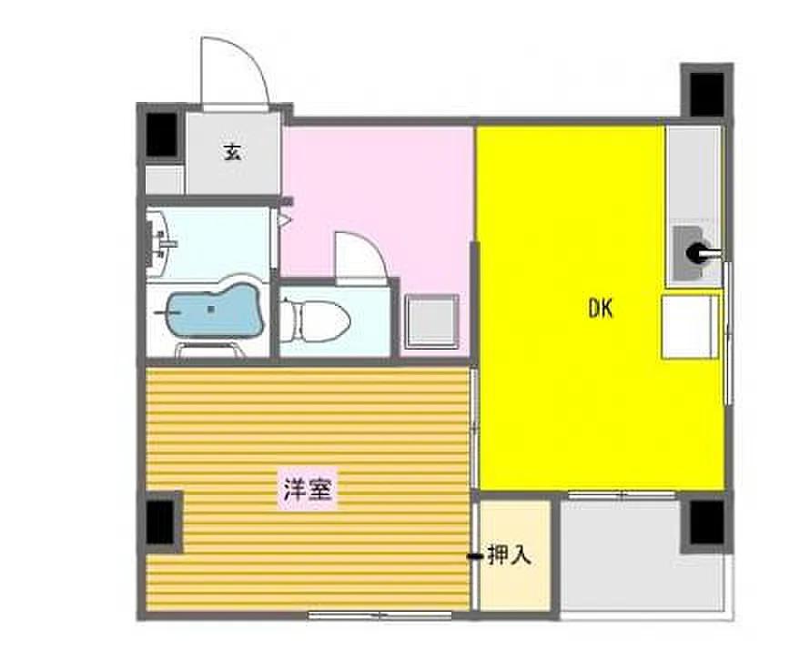 城内マンション(1DK/2階)の間取り写真