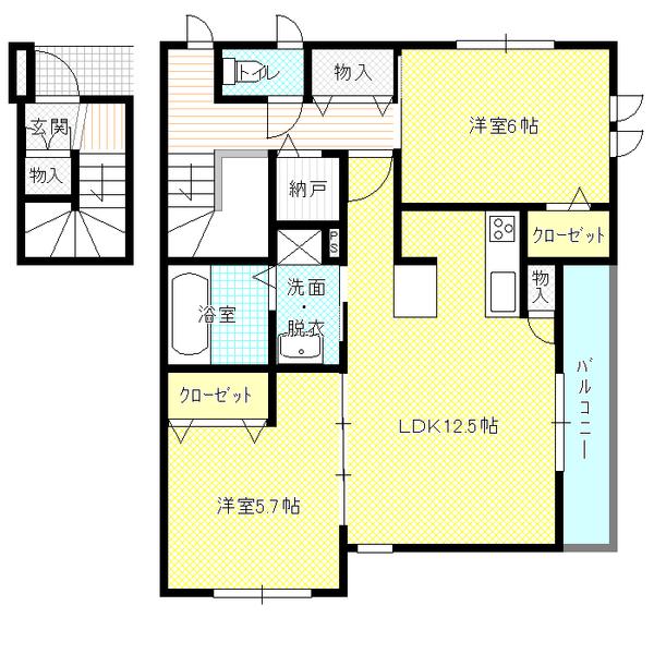 プランドール岩槻(2LDK/2階)の間取り写真