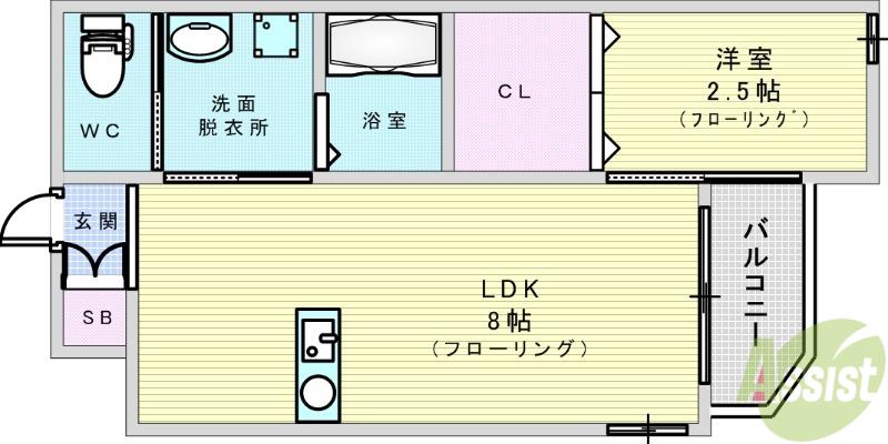 リアコート関大前2(1LDK/3階)の間取り写真