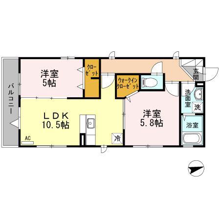 VILLA DEL SOL II(2LDK/2階)の間取り写真