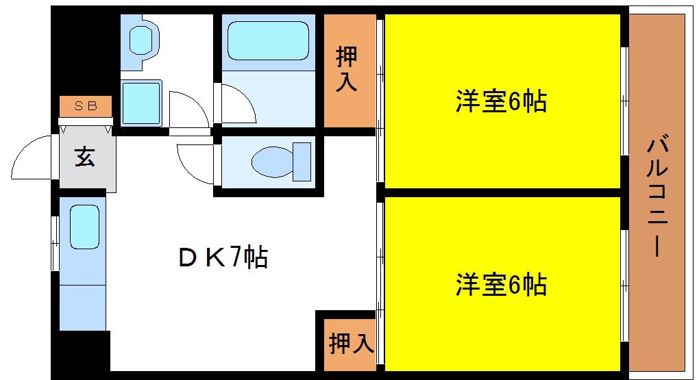 フリード平野(2DK/2階)の間取り写真