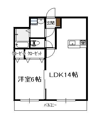 Kプランドール(1LDK/4階)の間取り写真