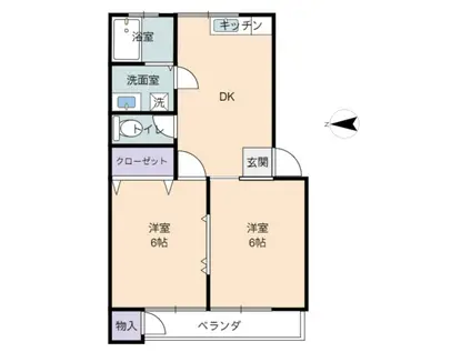 コーポファインC棟(2DK/1階)の間取り写真