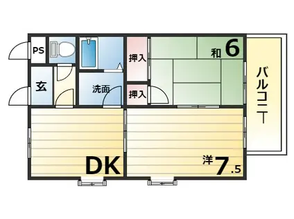リバティビル 角(2DK/2階)の間取り写真