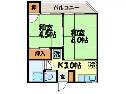 相川アパート(2K/2階)の間取り写真