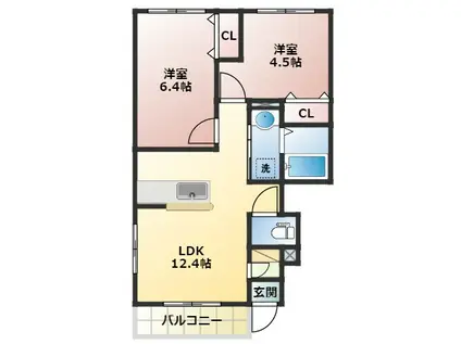 ラ・プリシェール(2LDK/1階)の間取り写真