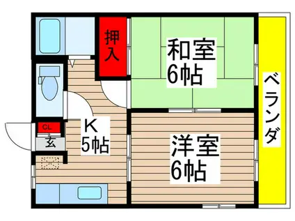 ミヤハイム(2K/1階)の間取り写真