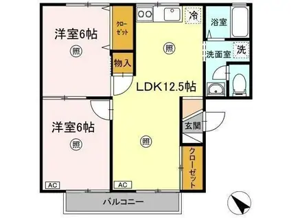 ピアニーIII棟(2LDK/2階)の間取り写真