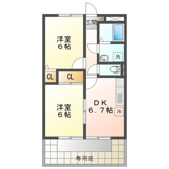 ライフステージ栗田(2DK/1階)の間取り写真