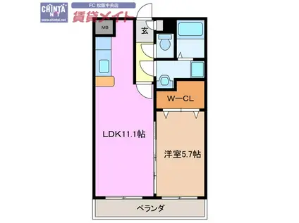 リバーサイド I(1LDK/2階)の間取り写真