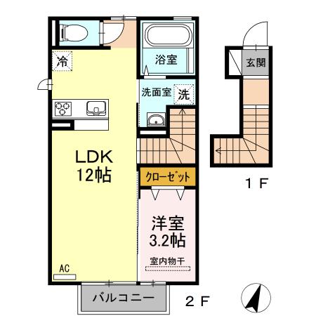 SQUARE VILLA 福島(1LDK/2階)の間取り写真