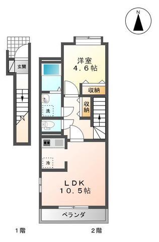クレシア北斗(1LDK/2階)の間取り写真