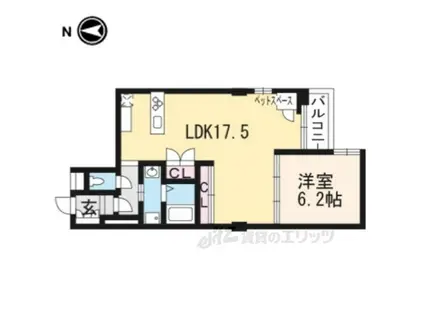 ヴィラスタジオーネ御所南(1LDK/2階)の間取り写真